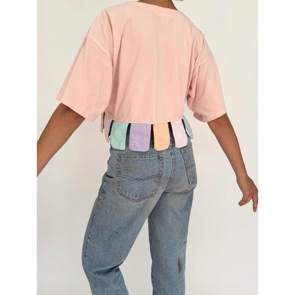 vintage pink colorful pastel unique casual clowncore cotton button up crop top - Picture 5 of 10